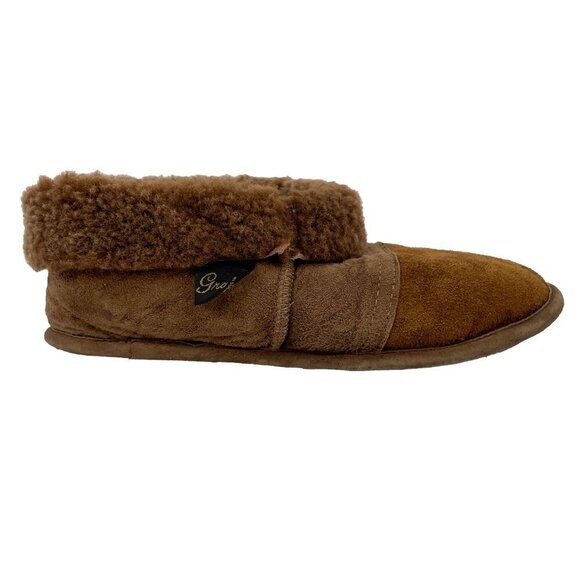 GRAVEL FOURRURES Made in Canada Brown Suede Slippers With Sheepskin Lining 7 - Picture 10 of 13